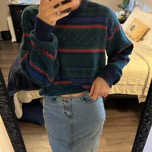 Claiborne Navy and Red Patterned Sweater